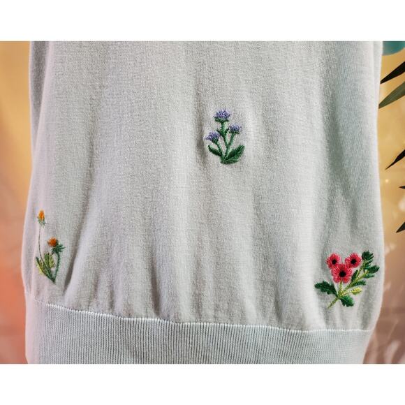 Talbots Embroidered Floral Cottage Short Sleeve Sweater Top Womens Size L Petite - Picture 6 of 10